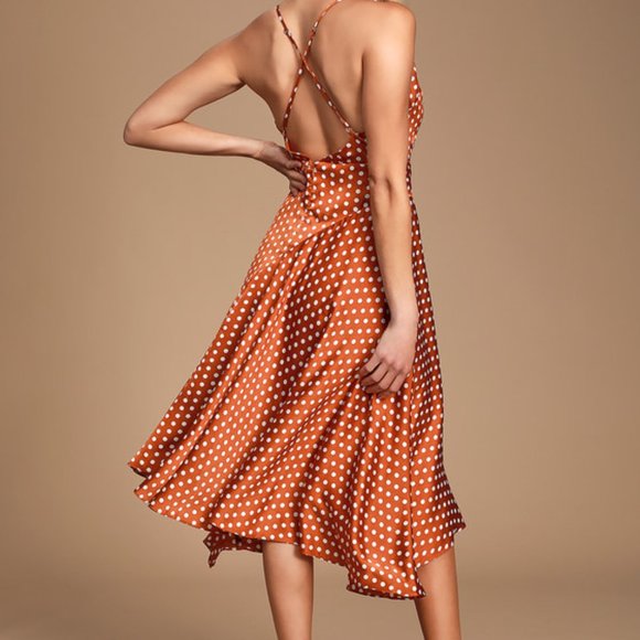Rust Brown Polka Dot Backless Handkerchief Dress - Picture 5 of 6